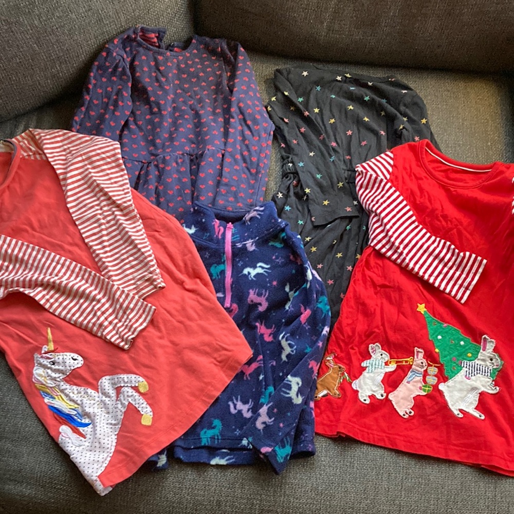 Lots of dresses and a fleece, size 4-5, Primary brand